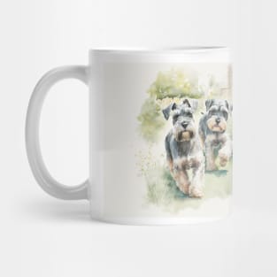 Two Miniature Schnauzers Playing Watercolour Painting Mug